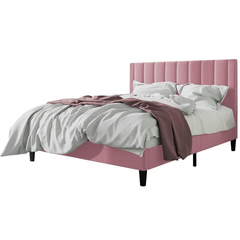 Luxo Nation King-Size Upholstered Double Bed – No Storage, Ideal for Home, Bedroom, or Hotel (Pink)
